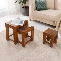 Ars Natura Tables d’appoint Ohio (3 éléments) - Sheesham massif ciré -Meubles de salon Soldes 1000008721 210518 15225400013 DETAILS P000000001000008721