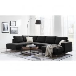 Fredriks Canapé panoramique Summer - Tissu Madu: Noir - Méridienne courte à droite / longue à gauche (vue de face) -Meubles de salon Soldes 1000012450 201130 15533000188 MOOD DETAILS P000000001000012450 mood