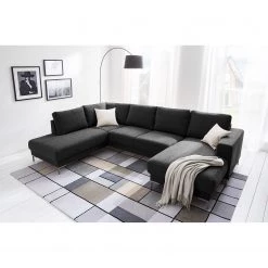 Fredriks Canapé panoramique Summer - Tissu Madu: Noir - Méridienne courte à droite / longue à gauche (vue de face) -Meubles de salon Soldes 1000012450 201130 15533100189 MOOD DETAILS P000000001000012450 mood