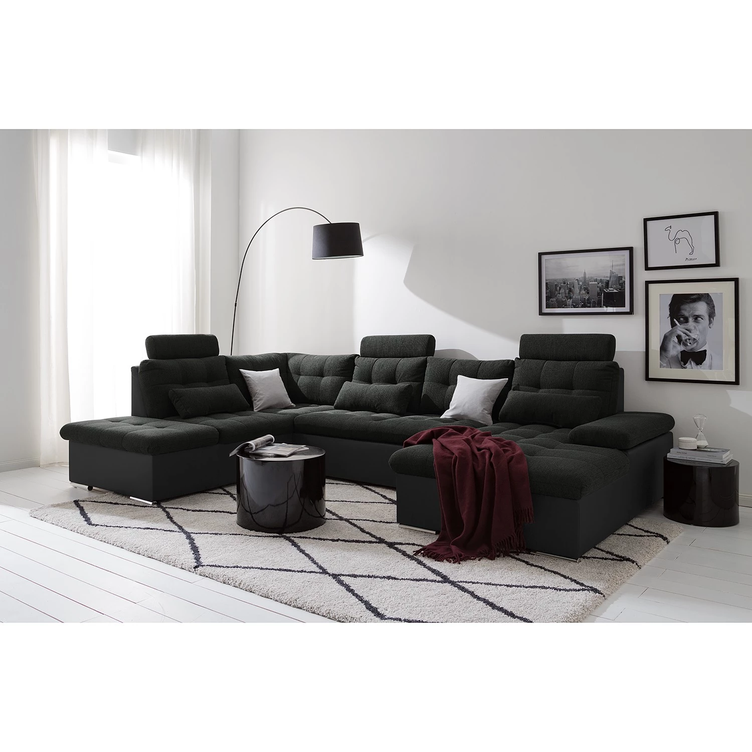 Fredriks Canapé panoramique Puntiro I - Tissu - Cuir synthétique Lilo / Tissu structuré Satur: Noit / Anthracite - Méridienne courte à droite / longue à gauche (vue de face) 4 Fredriks Canapé panoramique Puntiro I - Tissu - Cuir synthétique Lilo / Tissu structuré Satur: Noit / Anthracite - Méridienne courte à droite / longue à gauche (vue de face) – Image 2