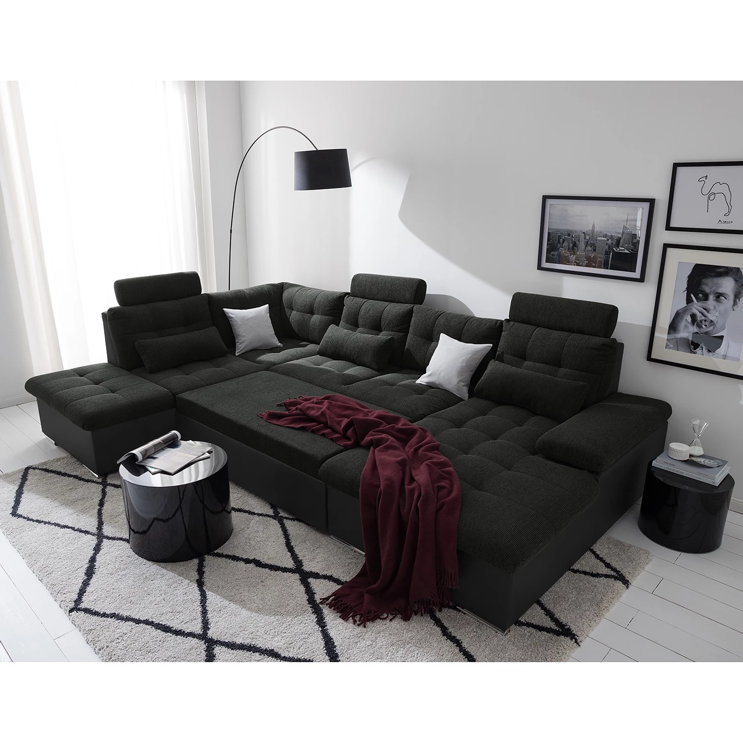 Fredriks Canapé panoramique Puntiro I - Tissu - Cuir synthétique Lilo / Tissu structuré Satur: Noit / Anthracite - Méridienne courte à droite / longue à gauche (vue de face) 6 Fredriks Canapé panoramique Puntiro I - Tissu - Cuir synthétique Lilo / Tissu structuré Satur: Noit / Anthracite - Méridienne courte à droite / longue à gauche (vue de face) – Image 4