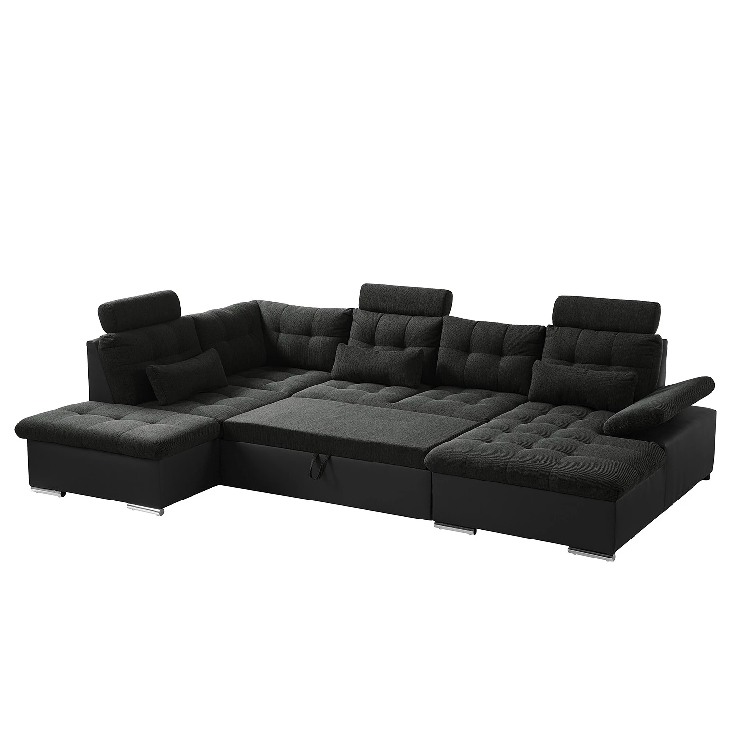 Fredriks Canapé panoramique Puntiro I - Tissu - Cuir synthétique Lilo / Tissu structuré Satur: Noit / Anthracite - Méridienne courte à droite / longue à gauche (vue de face) 7 Fredriks Canapé panoramique Puntiro I - Tissu - Cuir synthétique Lilo / Tissu structuré Satur: Noit / Anthracite - Méridienne courte à droite / longue à gauche (vue de face) – Image 5