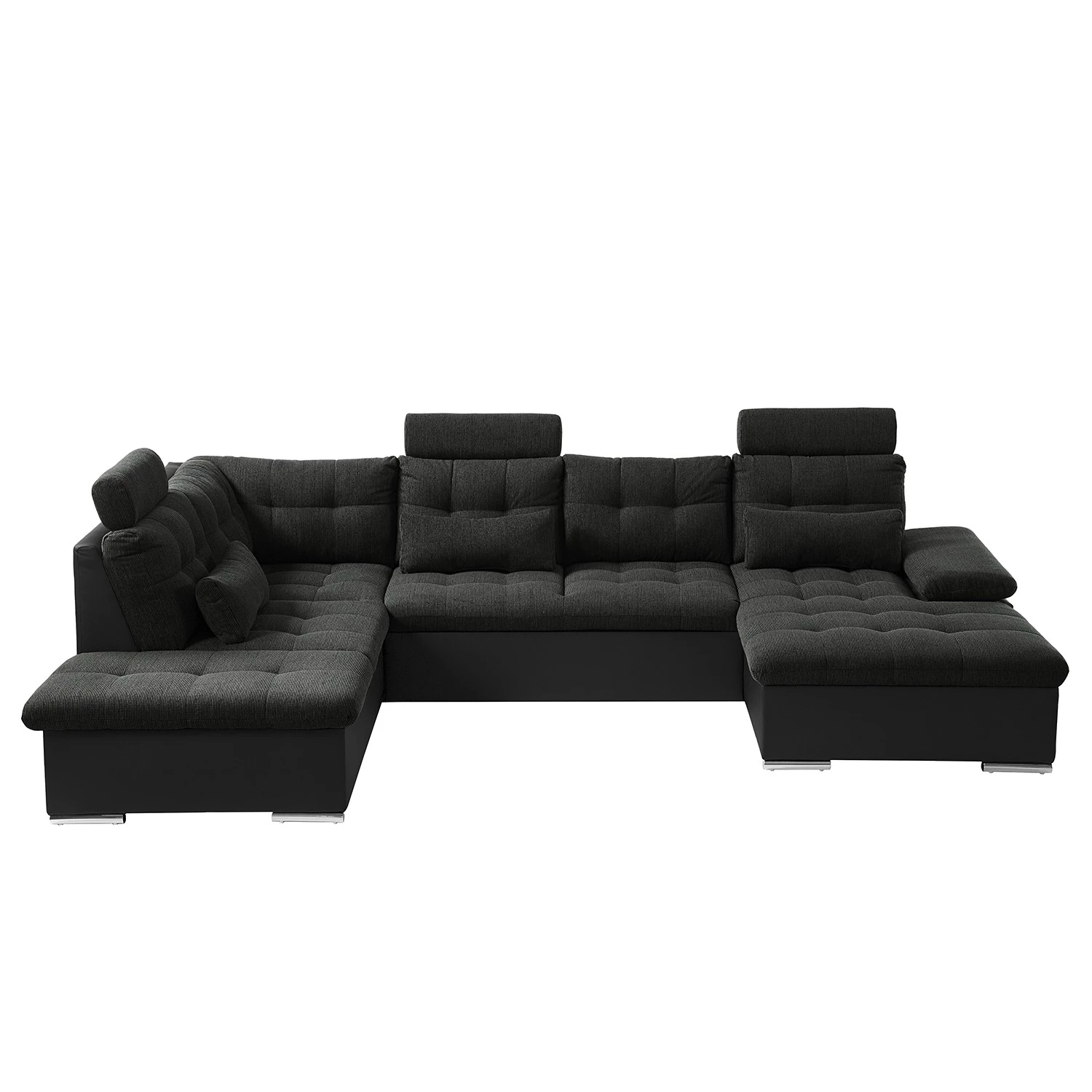 Fredriks Canapé panoramique Puntiro I - Tissu - Cuir synthétique Lilo / Tissu structuré Satur: Noit / Anthracite - Méridienne courte à droite / longue à gauche (vue de face) 9 Fredriks Canapé panoramique Puntiro I - Tissu - Cuir synthétique Lilo / Tissu structuré Satur: Noit / Anthracite - Méridienne courte à droite / longue à gauche (vue de face) – Image 7