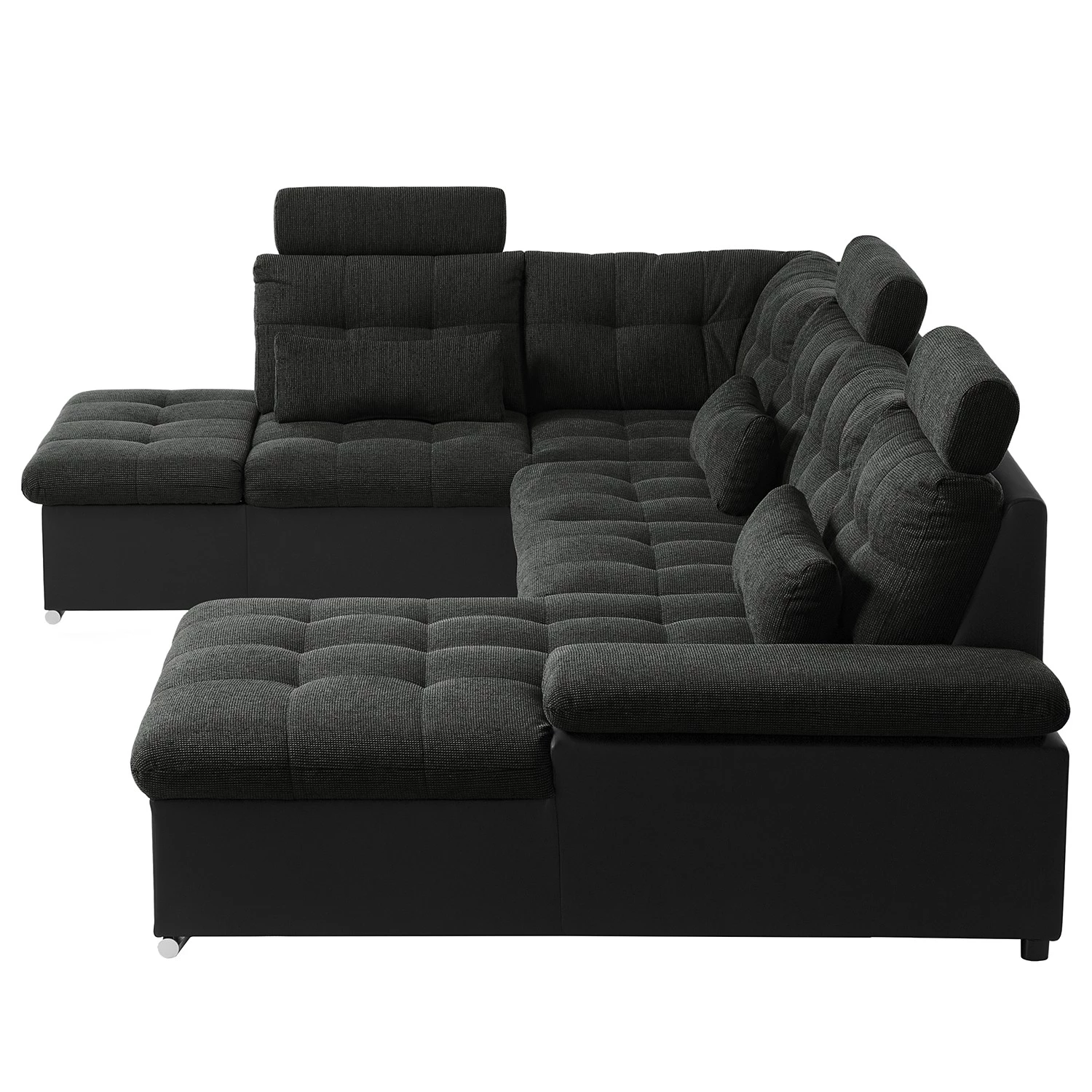 Fredriks Canapé panoramique Puntiro I - Tissu - Cuir synthétique Lilo / Tissu structuré Satur: Noit / Anthracite - Méridienne courte à droite / longue à gauche (vue de face) 10 Fredriks Canapé panoramique Puntiro I - Tissu - Cuir synthétique Lilo / Tissu structuré Satur: Noit / Anthracite - Méridienne courte à droite / longue à gauche (vue de face) – Image 8