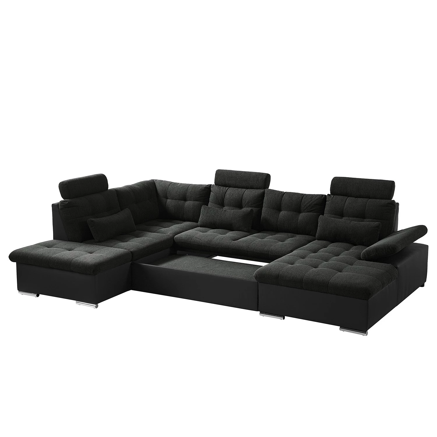 Fredriks Canapé panoramique Puntiro I - Tissu - Cuir synthétique Lilo / Tissu structuré Satur: Noit / Anthracite - Méridienne courte à droite / longue à gauche (vue de face) 12 Fredriks Canapé panoramique Puntiro I - Tissu - Cuir synthétique Lilo / Tissu structuré Satur: Noit / Anthracite - Méridienne courte à droite / longue à gauche (vue de face) – Image 10