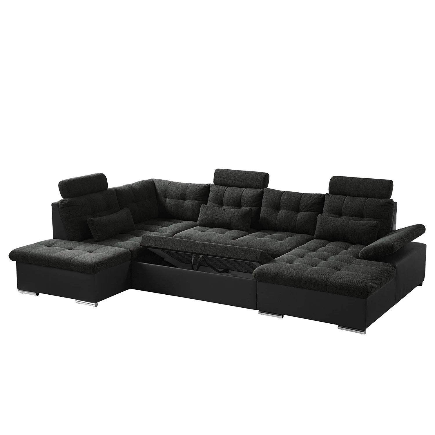 Fredriks Canapé panoramique Puntiro I - Tissu - Cuir synthétique Lilo / Tissu structuré Satur: Noit / Anthracite - Méridienne courte à droite / longue à gauche (vue de face) 13 Fredriks Canapé panoramique Puntiro I - Tissu - Cuir synthétique Lilo / Tissu structuré Satur: Noit / Anthracite - Méridienne courte à droite / longue à gauche (vue de face) – Image 11