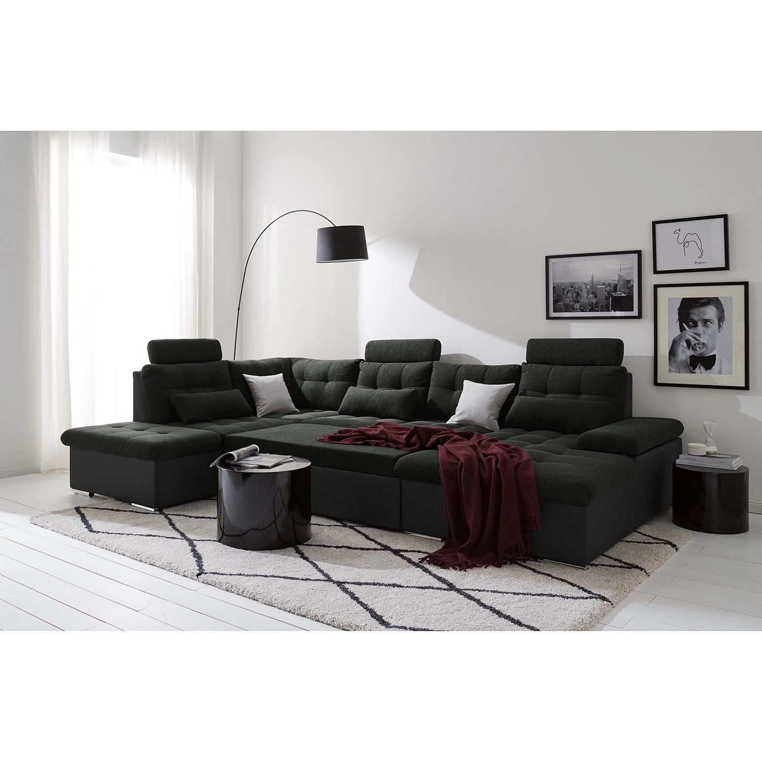 Fredriks Canapé panoramique Puntiro I - Tissu - Cuir synthétique Lilo / Tissu structuré Satur: Noit / Anthracite - Méridienne courte à droite / longue à gauche (vue de face) 15 Fredriks Canapé panoramique Puntiro I - Tissu - Cuir synthétique Lilo / Tissu structuré Satur: Noit / Anthracite - Méridienne courte à droite / longue à gauche (vue de face) – Image 13