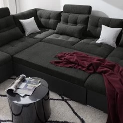 Fredriks Canapé panoramique Puntiro I - Tissu - Cuir synthétique Lilo / Tissu structuré Satur: Noit / Anthracite - Méridienne courte à droite / longue à gauche (vue de face) 50 Fredriks Canapé panoramique Puntiro I - Tissu - Cuir synthétique Lilo / Tissu structuré Satur: Noit / Anthracite - Méridienne courte à droite / longue à gauche (vue de face) -Meubles de salon Soldes 1000021539 210614 18402000096 DETAILS P000000001000021539