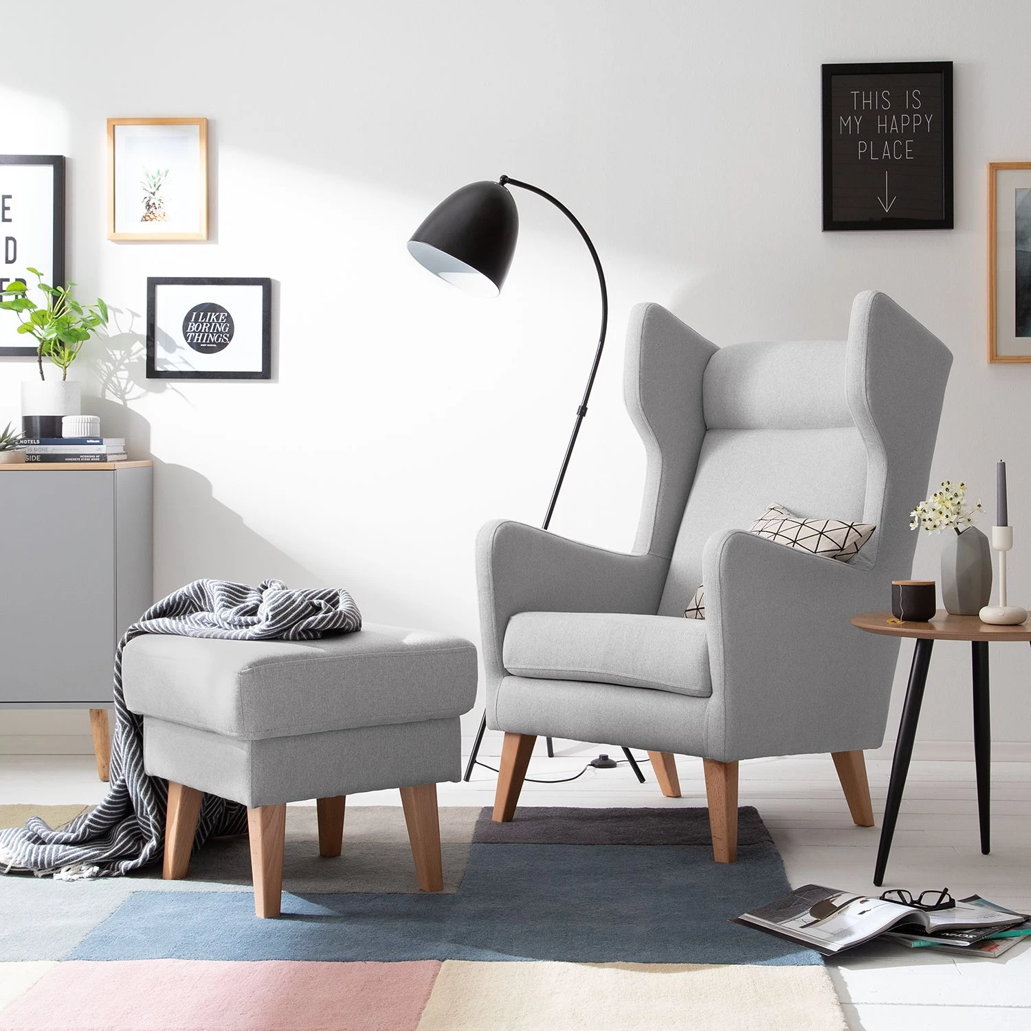 Mørteens Fauteuil à oreilles Bucoli - Galet - Avec repose-pieds 4 Mørteens Fauteuil à oreilles Bucoli - Galet - Avec repose-pieds – Image 2