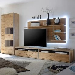 Ars Natura Ensemble de meubles Lopburi II - 4 éléments - Imitation chêne Bianco partiellement massif / Ardoise