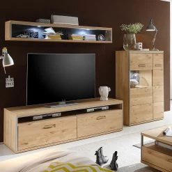 Ars Natura Mur TV Lopburi (3 éléments) - Imitation chêne Bianco partiellement massif / Ardoise