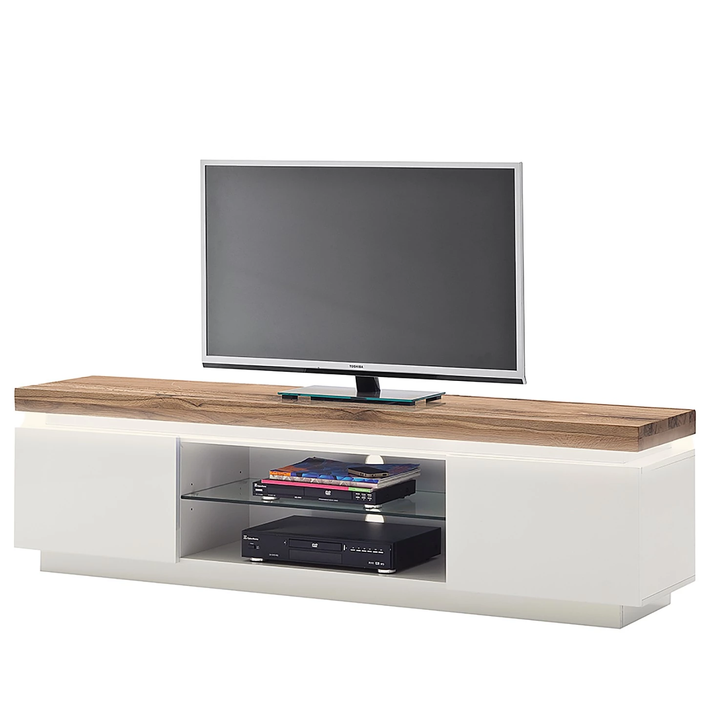 Fredriks Meuble TV Roble I (avec éclairage) - Blanc mat / Plateau en chêne sauvage massif 3 Fredriks Meuble TV Roble I (avec éclairage) - Blanc mat / Plateau en chêne sauvage massif