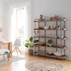 Ars manufacti Bibliothèque Dharai II - Placage en bois véritable / Métal - Chêne / Argenté -Meubles de salon Soldes 1000117167 180912 12435706 MOOD GALLERYIMAGES P000000001000117167 mood