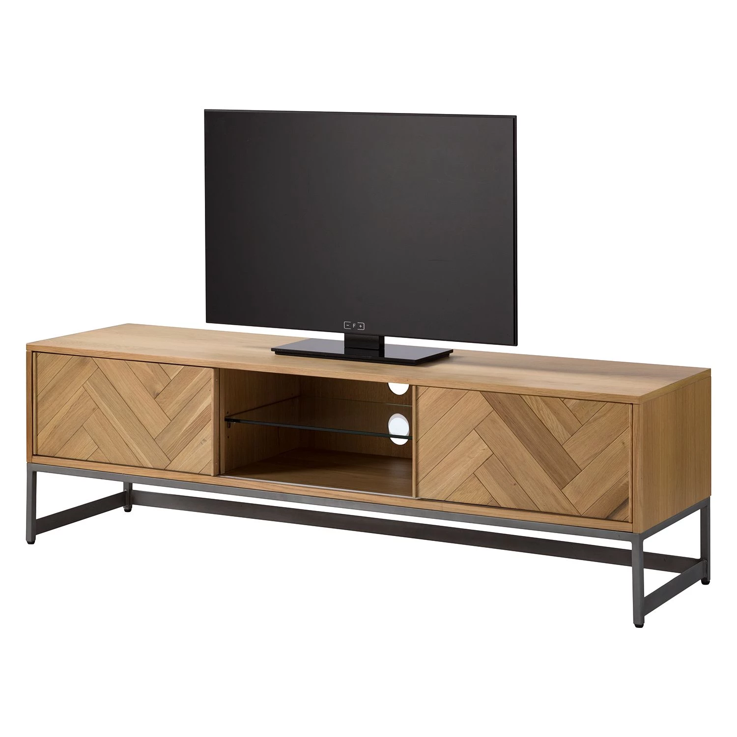 Ars manufacti Meuble TV Dharai - Placage en bois véritable / Métal - Chêne / Argenté 3 Ars manufacti Meuble TV Dharai - Placage en bois véritable / Métal - Chêne / Argenté