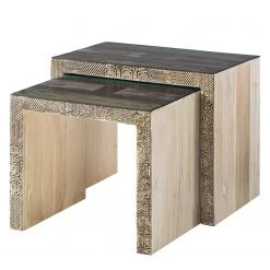 Wolf-Möbel Tables d’appoint Goa III (lot de 2) - Partiellement en manguier massif - Manguier blanc vintage