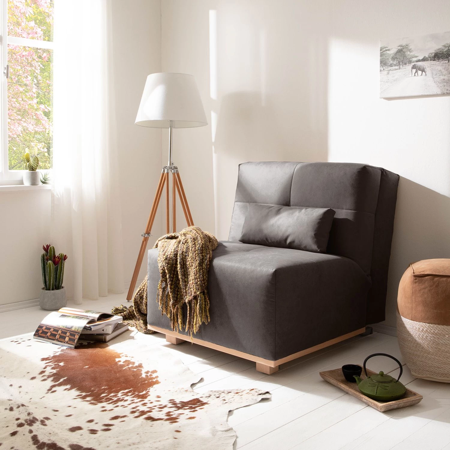 Ars Natura Fauteuil convertible Simla I - Microfibre - Gris lava 4 Ars Natura Fauteuil convertible Simla I - Microfibre - Gris lava – Image 2