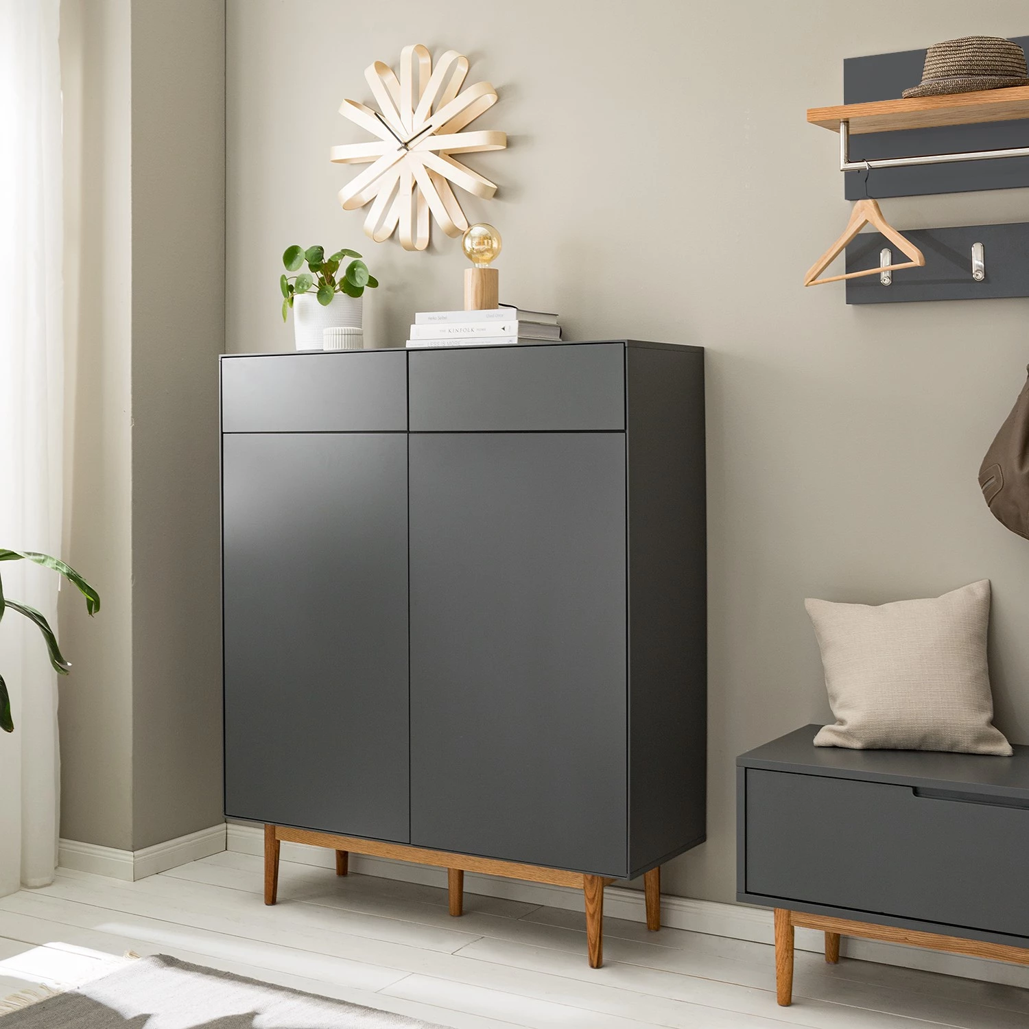 Mørteens Meuble à chaussures Lindholm II - Partiellement en chêne massif - Gris 5 Mørteens Meuble à chaussures Lindholm II - Partiellement en chêne massif - Gris – Image 3