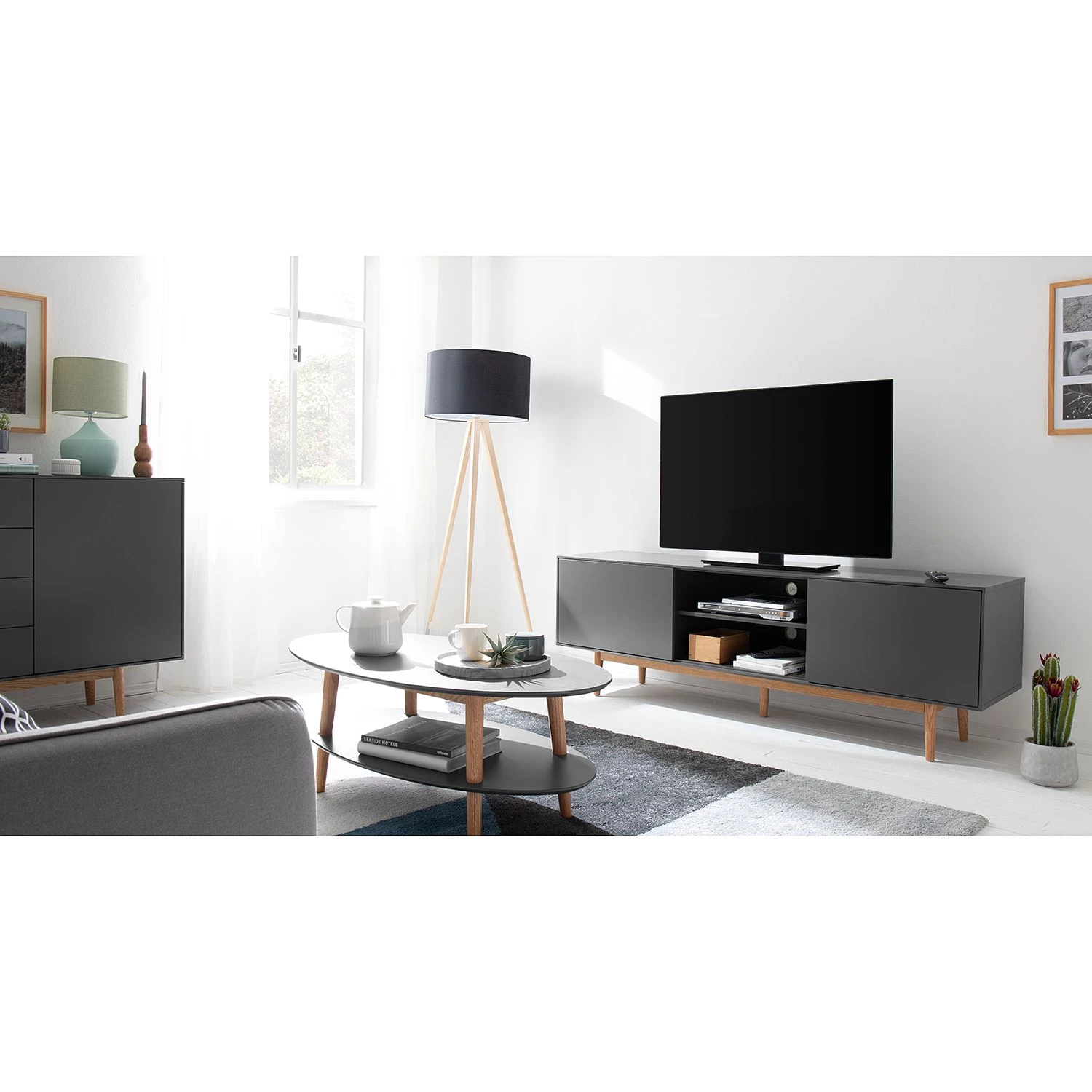 Mørteens Meuble TV Lindholm - Partiellement en chêne massif - Gris - 180 x 45 cm 4 Mørteens Meuble TV Lindholm - Partiellement en chêne massif - Gris - 180 x 45 cm – Image 2