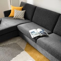 Fredriks Canapé d’angle Cipo I - Noir chiné - Méridienne courte à gauche (vue de face) -Meubles de salon Soldes 1000119813 080 GALLERYIMAGES P000000001000119813