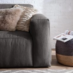 Ars Natura Canapé 3 places LORALAI - Velours côtelé Lola: Gris -Meubles de salon Soldes 1000123339 180928 15260631 GALLERYIMAGES P000000001000123339