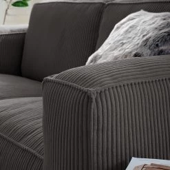 Ars Natura Canapé 3 places LORALAI - Velours côtelé Lola: Gris -Meubles de salon Soldes 1000123339 180928 15260734 GALLERYIMAGES P000000001000123339