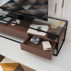 Studio Copenhagen Meuble TV Rizzo - Matériau dérivé du bois / Verre - noir / imitation noyer -Meubles de salon Soldes 1000123450 190328 11102900023 GALLERYIMAGES P000000001000123450