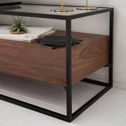 Studio Copenhagen Meuble TV Rizzo - Matériau dérivé du bois / Verre - noir / imitation noyer -Meubles de salon Soldes 1000123450 190328 11102900028 GALLERYIMAGES P000000001000123450