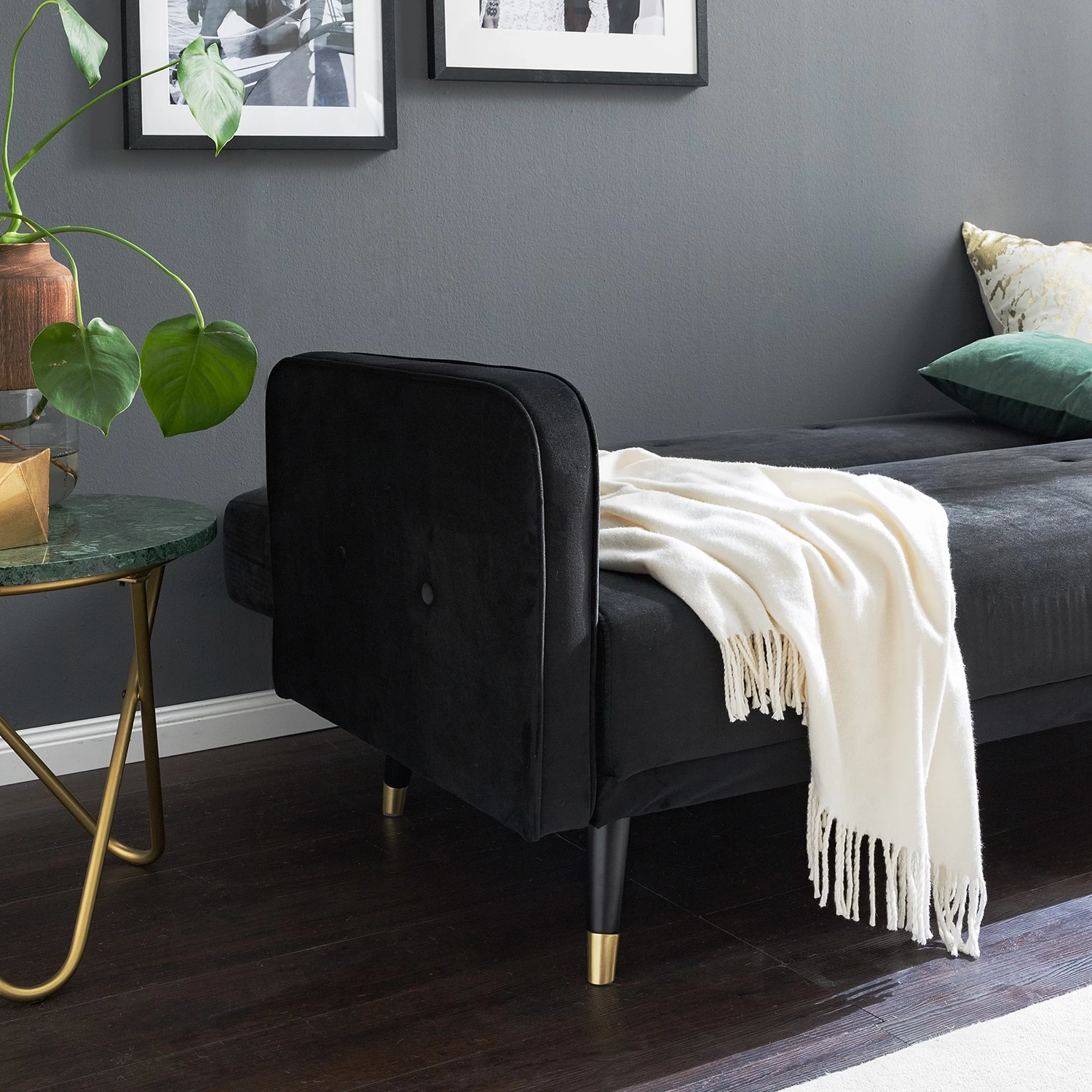 Jack & Alice Canapé convertible Daru I - Velours - Noir 15 Jack & Alice Canapé convertible Daru I - Velours - Noir – Image 13