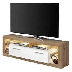 Trendteam Meuble TV Rock - Blanc brillant / Imitation chêne de Wotan - Largeur : 150 cm