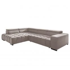 Loftscape Canapé d'angle Masaya - Microfibre Enza: Cappuccino - Méridienne longue à droite (vue de face) - Sans fonction couchage