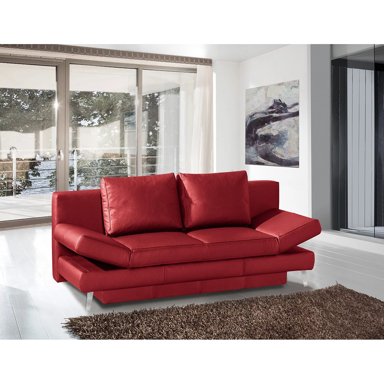 Loftscape Canapé convertible Salen II - Cuir véritable - Rouge - Chrome brillant 5 Loftscape Canapé convertible Salen II - Cuir véritable - Rouge - Chrome brillant – Image 3