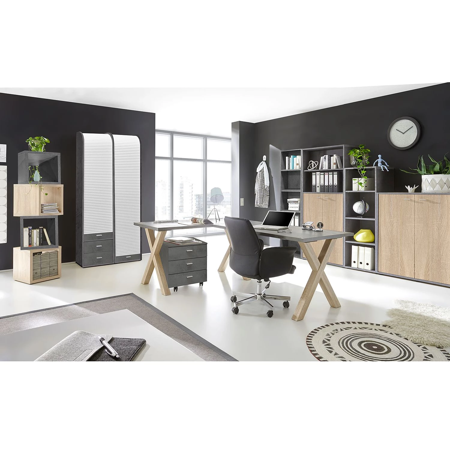 Mooved Étagère de bureau Leeton I - Anthracite - Hauteur : 145 cm 4 Mooved Étagère de bureau Leeton I - Anthracite - Hauteur : 145 cm – Image 2