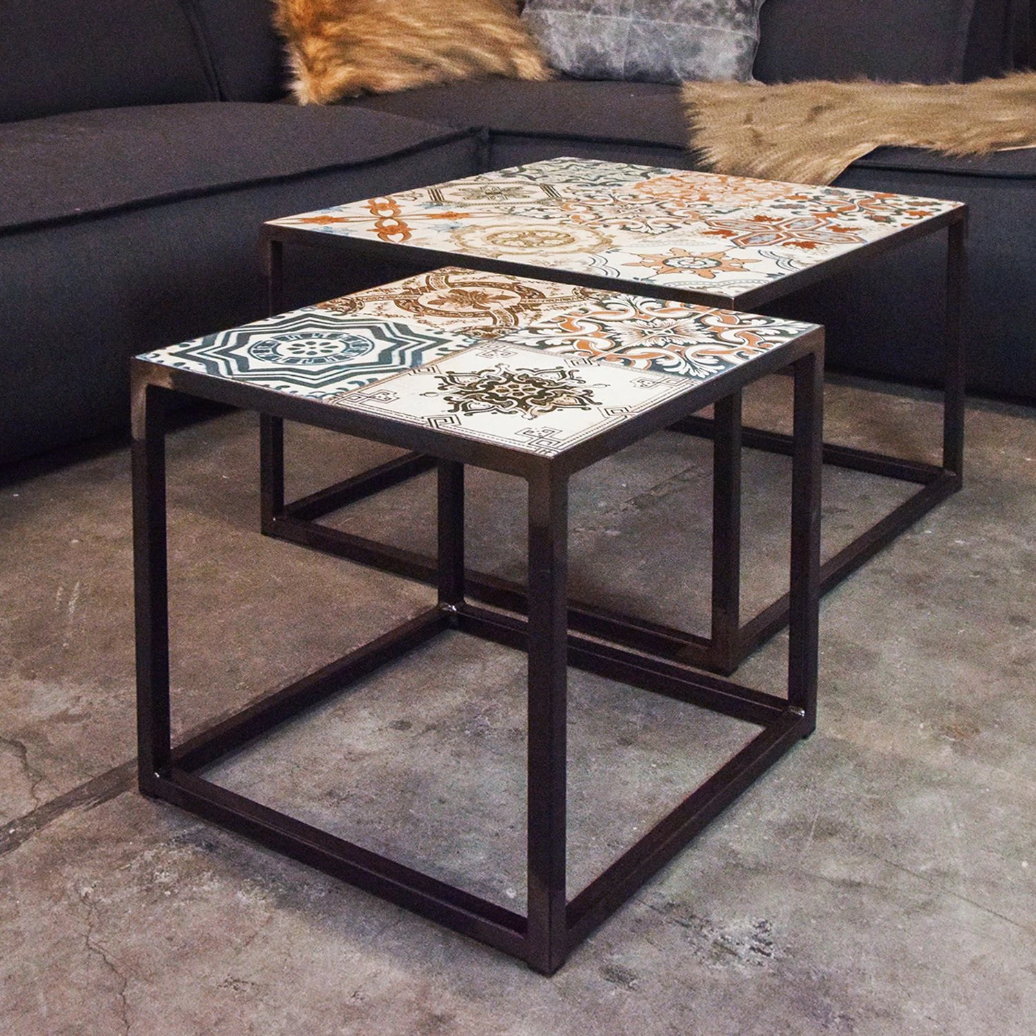 Red Living Table basse Almaraz - Céramique / Acier - Multicolore - 60 x 60 cm 4 Red Living Table basse Almaraz - Céramique / Acier - Multicolore - 60 x 60 cm – Image 2