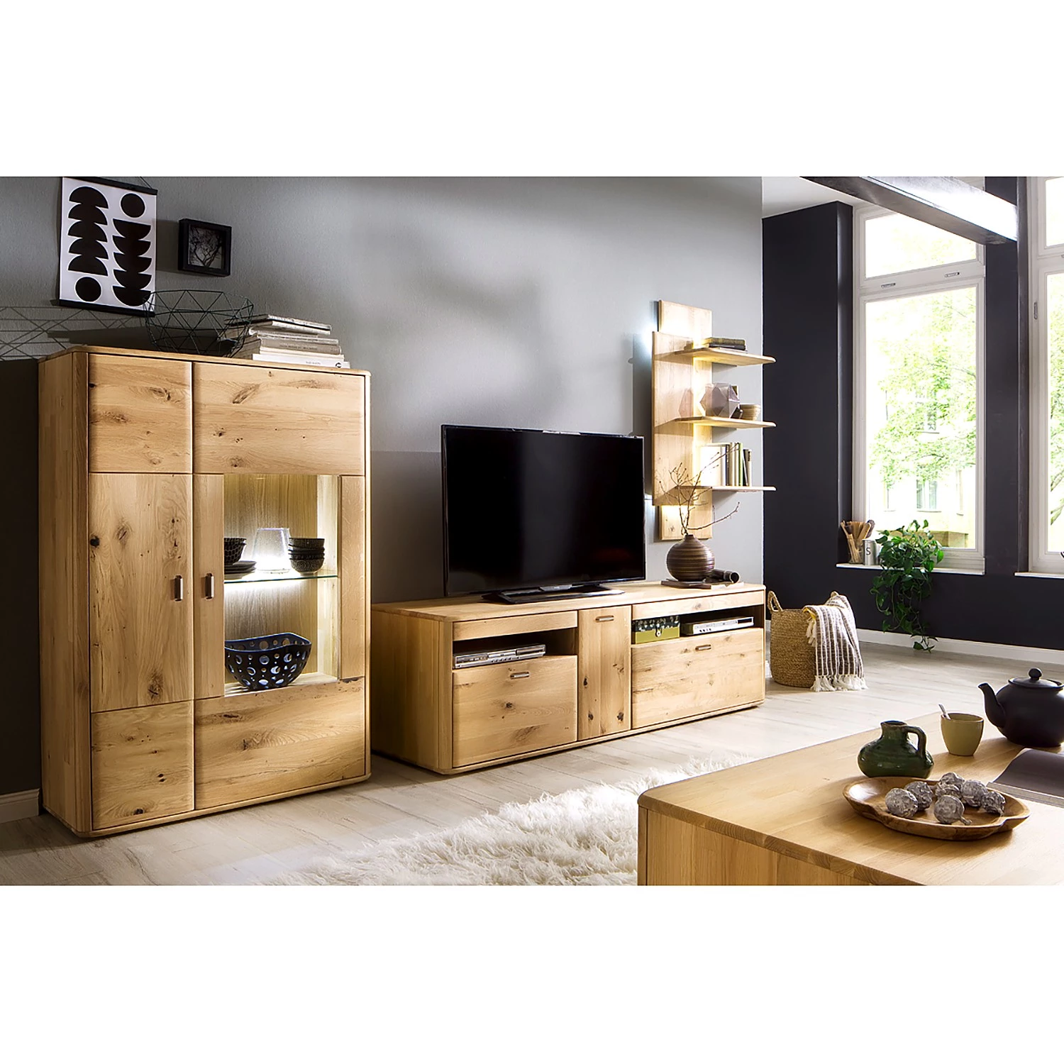 Naturoo Buffet haut Forge II - Partiellement en chêne massif - Chêne de poutre Bianco / Imitation chêne Bianco - Porte en verre à droite 4 Naturoo Buffet haut Forge II - Partiellement en chêne massif - Chêne de poutre Bianco / Imitation chêne Bianco - Porte en verre à droite – Image 2