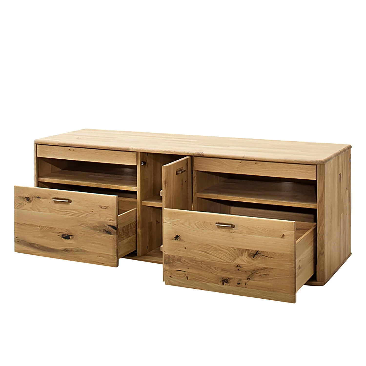 Naturoo Meuble TV Forge - Partiellement en chêne massif - Chêne de poutre Bianco / Imitation chêne Bianco - Largeur : 156 cm 5 Naturoo Meuble TV Forge - Partiellement en chêne massif - Chêne de poutre Bianco / Imitation chêne Bianco - Largeur : 156 cm – Image 3