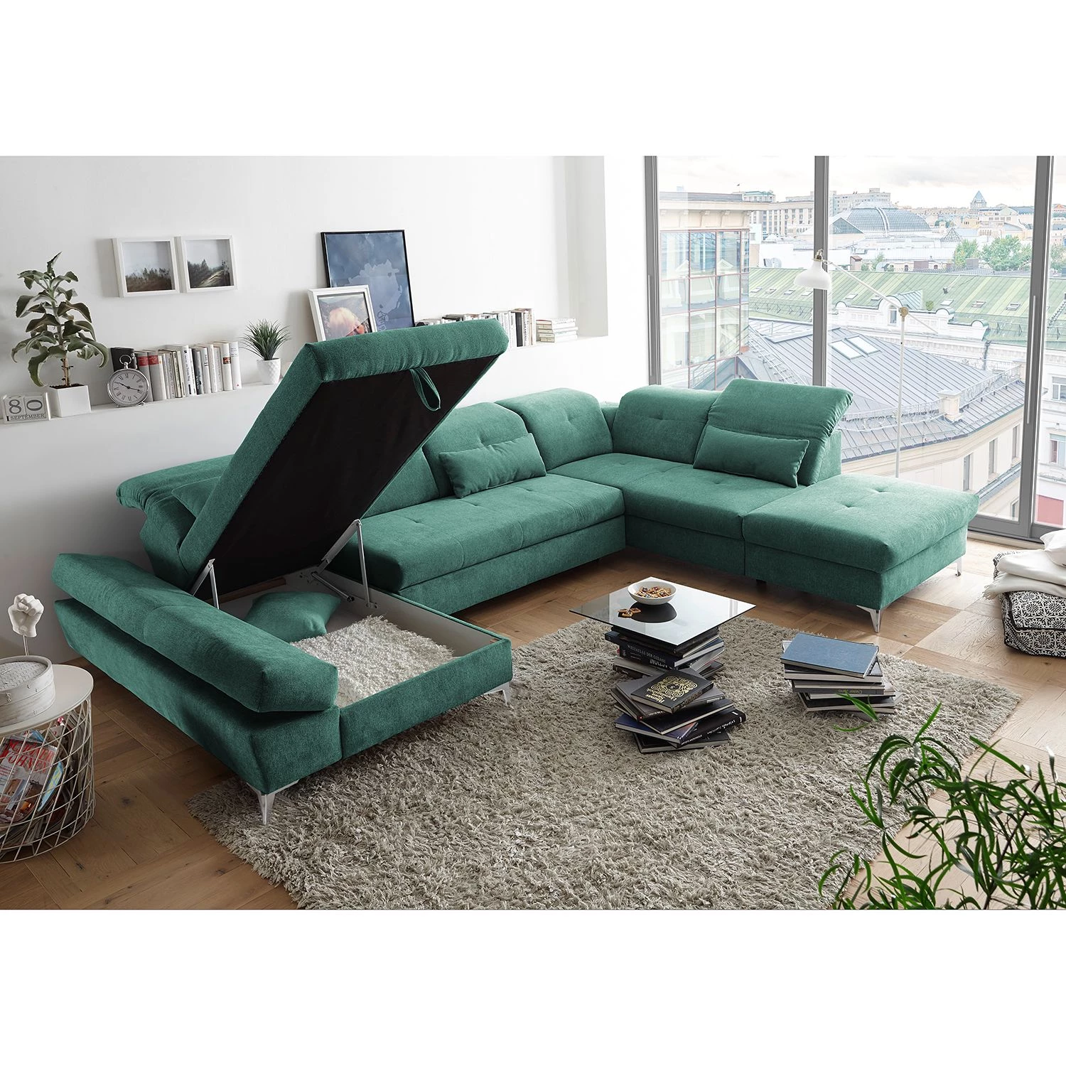 Fredriks Canapé panoramique Easton - Microfibre - Microfibre Ranu: Turquoise - Méridienne courte à gauche / longue à droite (vue de face) 5 Fredriks Canapé panoramique Easton - Microfibre - Microfibre Ranu: Turquoise - Méridienne courte à gauche / longue à droite (vue de face) – Image 3