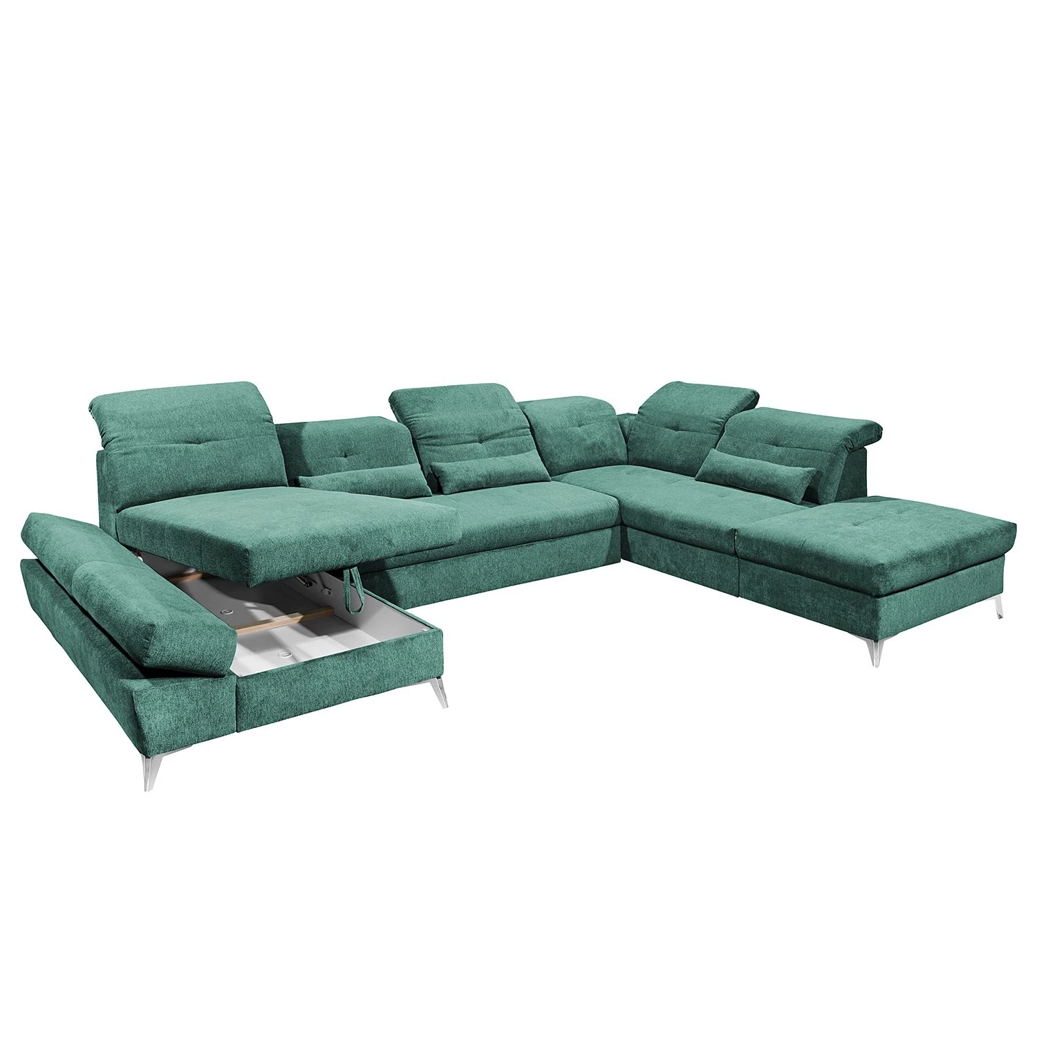 Fredriks Canapé panoramique Easton - Microfibre - Microfibre Ranu: Turquoise - Méridienne courte à gauche / longue à droite (vue de face) 7 Fredriks Canapé panoramique Easton - Microfibre - Microfibre Ranu: Turquoise - Méridienne courte à gauche / longue à droite (vue de face) – Image 5