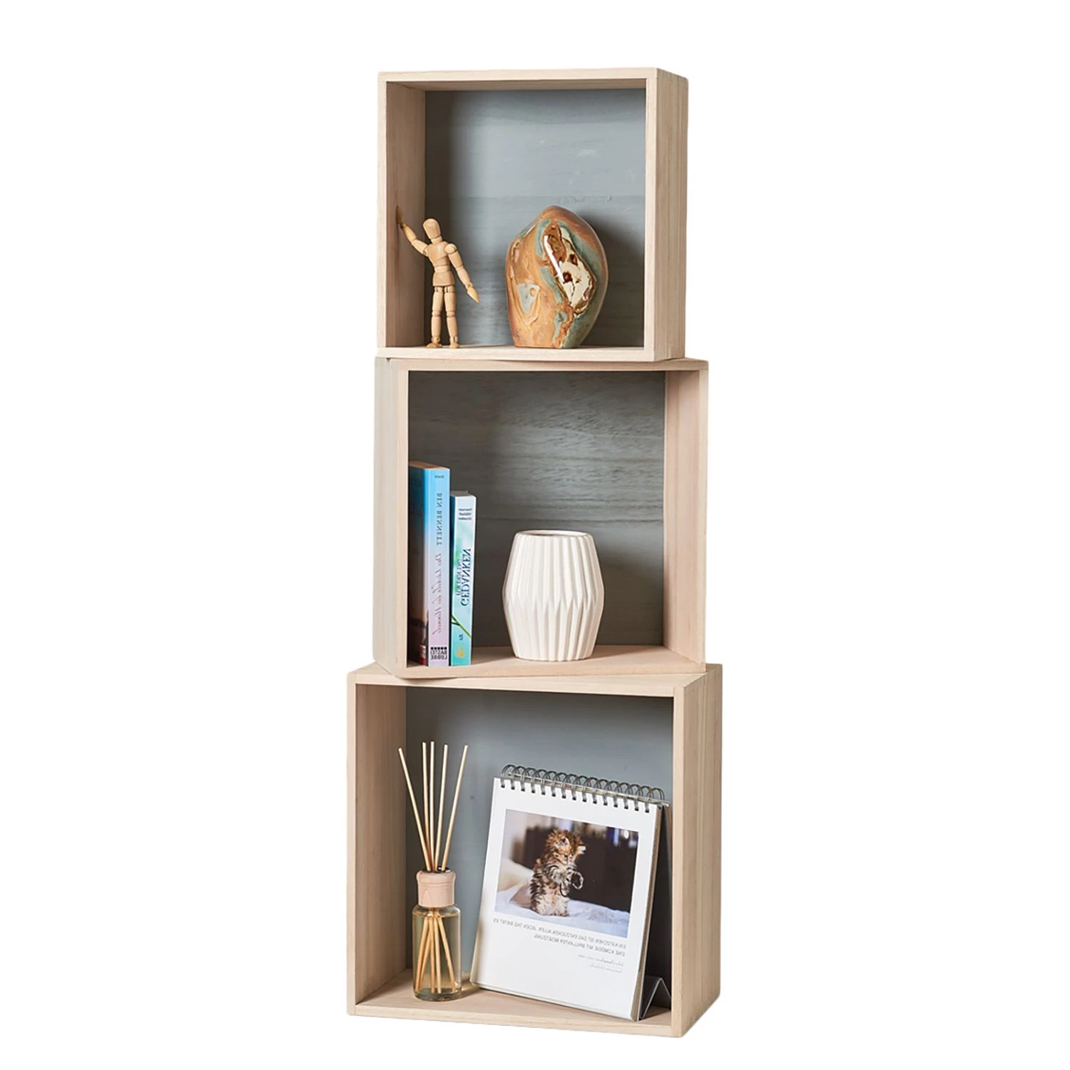 Zeller Étagère Kafertal (3 éléments) - Paulownia massif - Paulownia / Gris 4 Zeller Étagère Kafertal (3 éléments) - Paulownia massif - Paulownia / Gris – Image 2