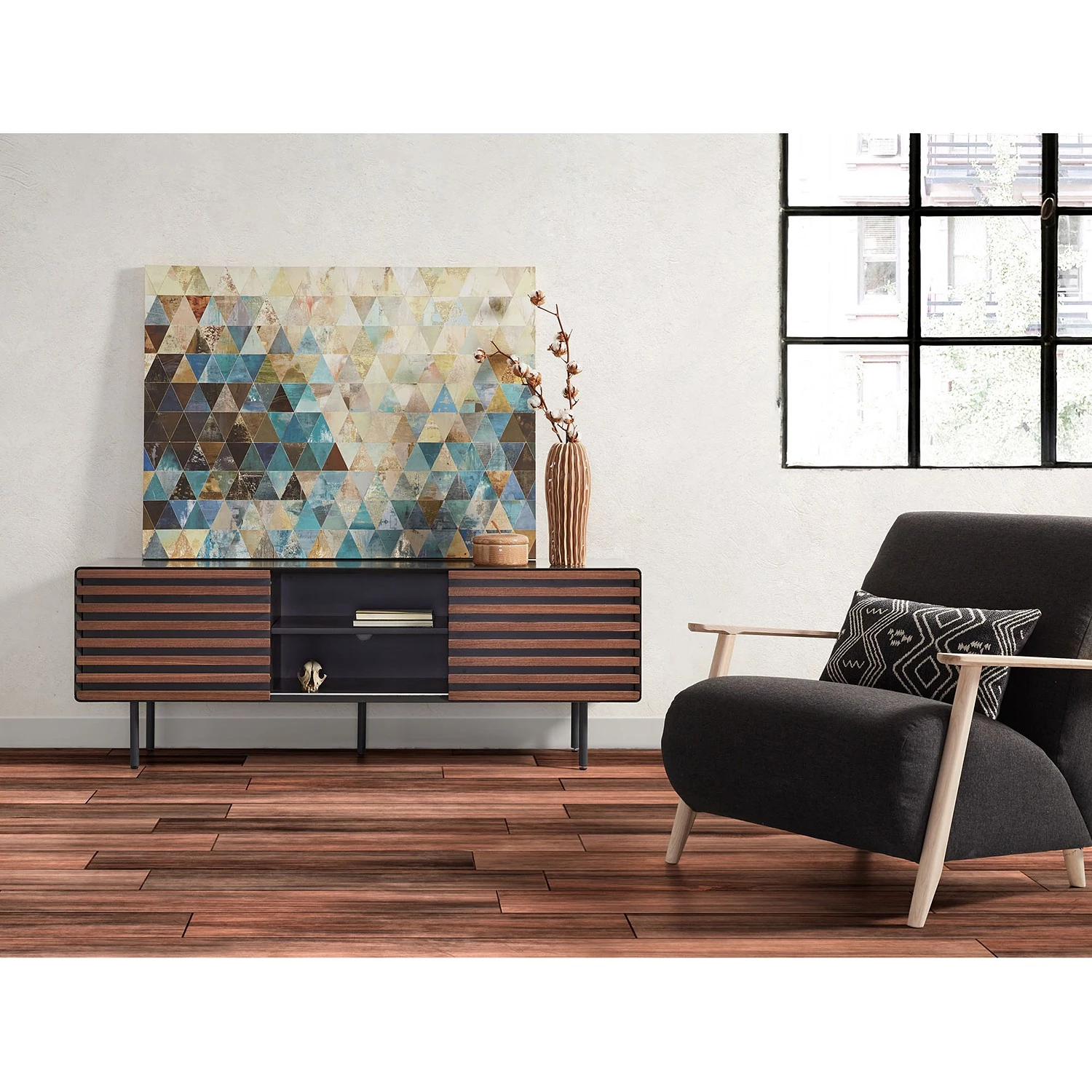 Norrwood Meuble TV Kipra I - Noyer contreplaqué - Graphite 4 Norrwood Meuble TV Kipra I - Noyer contreplaqué - Graphite – Image 2