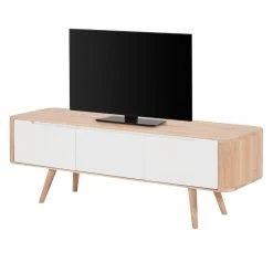 Studio Copenhagen Meuble TV Loca V - Partiellement en chêne sauvage massif - Chêne sauvage huilé clair - Largeur : 135 cm - Profondeur : 55 cm