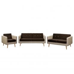Mørteens Ensemble de canapé Croom V (3-2-1) - Tissu / Velours - Beige / Marron foncé