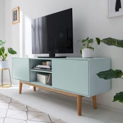 Mørteens Meuble TV Lindholm - Partiellement en chêne massif - Vert menthe - 160 x 40 cm -Meubles de salon Soldes 1000153429 200217 15312400039 MOOD DETAILS P000000001000153429 mood