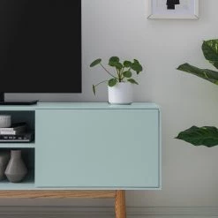 Mørteens Meuble TV Lindholm - Partiellement en chêne massif - Vert menthe - 160 x 40 cm -Meubles de salon Soldes 1000153429 200217 15312400046 DETAILS P000000001000153429