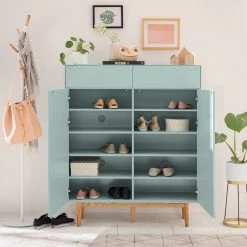 Mørteens Meuble à chaussures Lindholm II - Partiellement en chêne massif - Vert menthe -Meubles de salon Soldes 1000153430 200217 15312400052 MOOD DETAILS P000000001000153430 mood