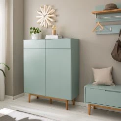 Mørteens Meuble à chaussures Lindholm II - Partiellement en chêne massif - Vert menthe -Meubles de salon Soldes 1000153430 200916 16053800027 MOOD DETAILS P000000001000153430 mood