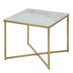 Fredriks Table basse Katori V - Verre / Fer - Imitation marbre blanc / Doré