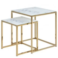 Fredriks Tables basses Katori (lot de 2) - Verre / Fer - Imitation marbre blanc / Doré