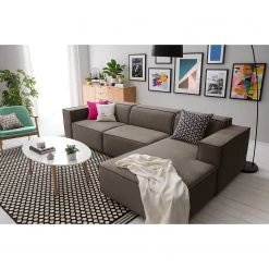 Canapé d’angle Kinx V - Velours - Velours Shyla: Taupe - Méridienne courte à droite (vue de face) -Meubles de salon Soldes 1000155723 210323 15191301091 MOOD DETAILS P000000001000155723 mood