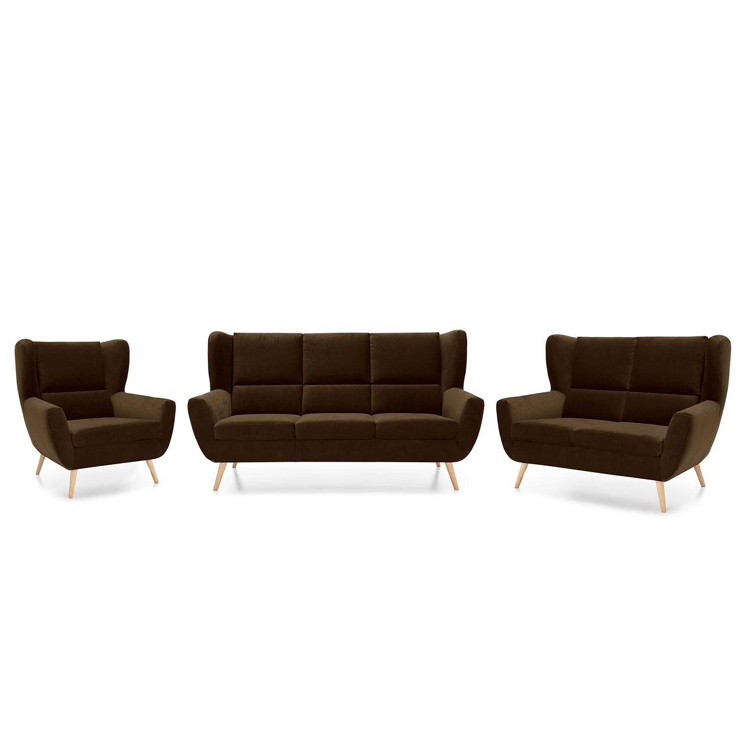 Loftscape Ensemble de canapés Glenhaven (3 élém.) - Velours - Marron foncé 3 Loftscape Ensemble de canapés Glenhaven (3 élém.) - Velours - Marron foncé