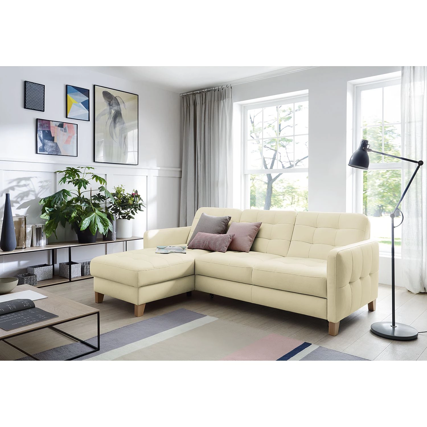 Loftscape Canapé d’angle Princesa - Cuir véritable - Blanc - Fonction couchage - Coffre de lit 5 Loftscape Canapé d’angle Princesa - Cuir véritable - Blanc - Fonction couchage - Coffre de lit – Image 3